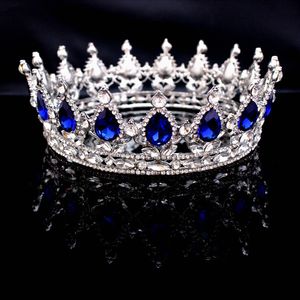 Старинные кристаллы для наушников Bridal Wedding Crown и Tiaras Baroque Queen King Crown Blue Red Rhinestone Crowns Cheap дешевые свадебные аксессуары
