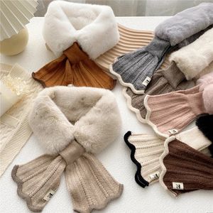 Winter Plush Scarf Woman Thick Fish Tail Wool Knit Cross Fur Collar Outdoor Cycling Neck Protect Cervical Spine Warm Scarve
