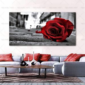 Red Rose Hanvas Prints Черно-белый Nordic Poster Современный домашний декор Настенное искусство для гостиной Цветочная живопись Cuadro Frameles