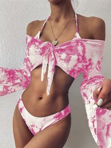 3 Pieces Women Swimsuit Sexy Long-Sleeves Bkini Undergarments Ladies Split Leopard Swimwear In Stock Wholesale Price