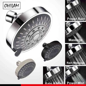 Yüksek Basınç Sabit Duş Başlığı 5 Ayar Banyo Duş Başlığı 4 inç Yüksek Akış Duş Başlığı Ayarlanabilir Metal Döner Top Eklem H1209