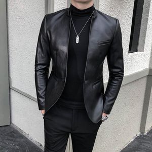 Brand Clothing Fashion Mens High Quality Casual Leather Jacket Male Slim Fit Business Leather Suit Coats man Blazers