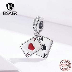 Bisaer Poker Love Bebant 925 Стерлингового серебра 925 Ace в покер Любовь Подвески Бусины подходят для браслетов Ожерелья DIY Ювелирные Изделия ECC1172 Q0531