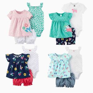 Infant Baby Girl Clothing Set Summer Soft Cotton born Tops+Bodysuits +Shorts 3Pcs baby suits Ropa de bebe 210816
