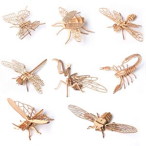 Wholesale 8PCS 3D Wooden Insect Puzzle Set Insect Animal Skeleton Assembly Model DIY Crafts Toys for Kids Adults Gifts