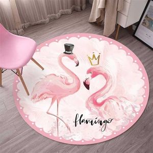 Kuzey Avrupa Flamingo Unicorn Yuvarlak Halı Karikatür Oturma Odası Yatak Odası Çocuklar Oynamak Halı Sandalye Asılı Sepet Daire Kaymaz Mat 211026