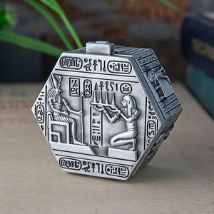 Hexágono Metal Caso Jóias Caixa de Jóias Egito Padrão Padrão Esculpido Lembrança Lembrança Presente Caixa De Armazenamento Anel Colar Organizador Peito
