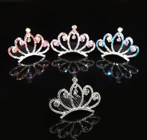 2021 Çocuk Saç Takı Bebek Kız Rhinestone Tiara Headdress Kristal Prenses Taç Tarak Şapkalar Saç Aksesuarları Doğum Günü Partisi için