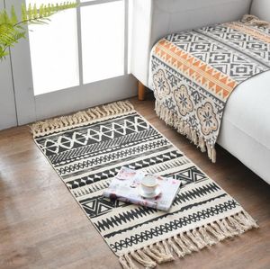 Estilo étnico impresso cozinha sala de estar sofá cama de algodão tapete tecido espesso antiderrapante borla tapete decoração mesa de café tapetes