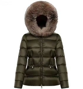 Kadınlar Naylon Kısa Down Ceket Fermuar Kapatma Cepleri Beltthick Sıcak Ceket Klasik Tasarımcı Lady Fur Hood Uzun Kış Dışarısı