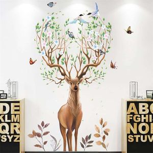 Creativo animale nordico grandi corna di cervo rami di uccelli adesivo da parete autoadesivo in PVC rimovibile soggiorno camera da letto decorazione 210929