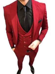 Мужские костюмы Blazers Классический бизнес блейзер брюк жених мужчина набор красных 3pcs костюм Homme свадебная жениха.