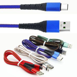 Type-C Micro USB-кабели Высокое сопротивление 1 м 3 фута 2А зарядки синхронизации данных шнур данных типа C тканый кабель ткани для Android Moblie телефон Samsung S10 S20