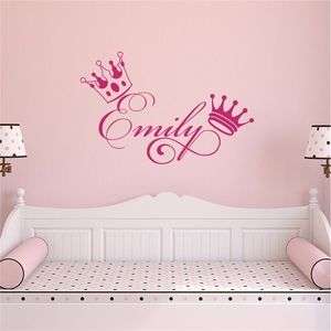 Decalques de parede com nome de meninas adesivos personalizados coroa bebê menina berçário decalque quarto removível doce decoração arte adesivos S156 211124