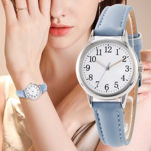 Мужские часы Япония Движение Женские кварцевые часы легко читать арабские цифры простые набора PU кожаный ремешок леди конфеты цвет