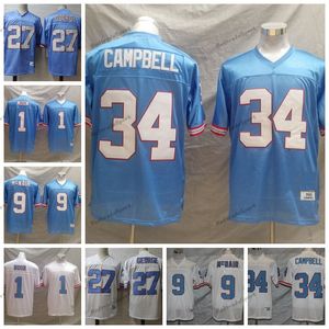 Vintage Mens 1980 Football Jerseys 1 Warren Moon 34 Earl Campbell 9 Steve McNair 74 Bruce Matthews Stitched Shirts embroidery BLUE 27 Eddie George Jersey