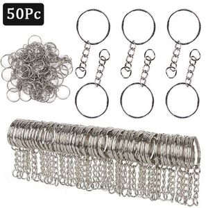 50 adet Gümüş Kaplama Metal Boş Anahtarlık Anahtarlık Bölünmüş Yüzük Anahtarlık Anahtarlık Yüzükler Kadın Erkek DIY Anahtar Zincirleri Aksesuarları İşaretleme G1019