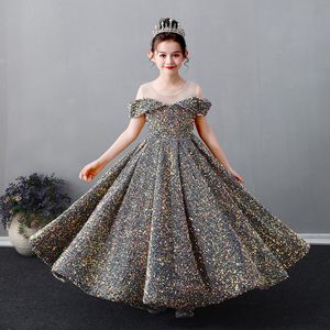 Sequin Dantel Küçük Kız Bebek Prenses Çiçek Kız Elbise Düğün Doğum Günü Partisi Uzun Elbise Resmi Pageant Elbiseleri Junior Nedime Giysileri 403