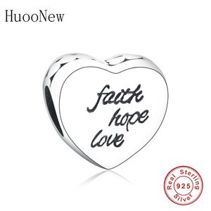 Huoonew Fit Original Pandora Charm Bracte Bangle 925 Стерлинговое серебро Веры Любовь Надежда сердца для изготовления Berloque DIY Q0531