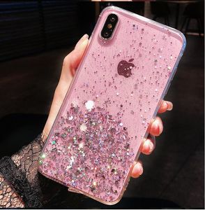 Glitter Yıldız Yıldızlı Yumuşak TPU Bling Temizle Telefon Kılıfları iPhone 11 Pro Max XR XS X 8 7 Artı