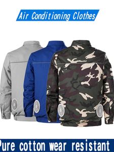 Yaz Açık Soğutma Fan Ceket Erkekler USB Şarj Klima Giyim Güneş-Protcetive Ceket İnşaat İş Giysileri X0710