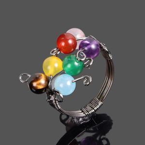 7 Chakra Crystal Stones Yoga Ring Thumb Ring Reiki Balance Meditation Healing Vintage Women Jewelry 18mm