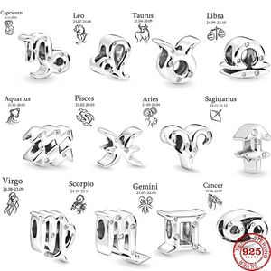 Hakiki 925 Ayar Gümüş 12 Takımyıldızı Zodyak DIY Boncuk Fit Pandora Bilezik Charms Takı kadın moda lüks hediye