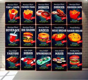 Hamburger simit pizza vintage metal teneke tabela pub kafe ev bar restoran Billboard sushis kebab duvar sanat poster mn108