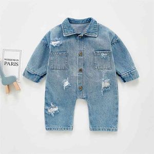 Bebek Casual Romper Sonbahar Bebek Çocuk Kız Uzun Kollu Giysi Denim Tulum Tulum Kıyafetler 0-24 M 210528