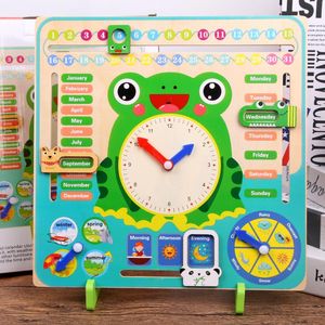 Мультфильм математика, подсчет времени животных образовательный деревянный календарь и часы лягушка игрушка