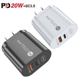 20W PD Fast Charger Adapter QC3.0 USB-C Travel Wall Charger Dual USB Power Plug for Samsung S21 Ultra S20 Huawei Android phone