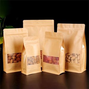 100pcs lot Brown White Kraft Paper Bags Stand Up Pouch Smell Proof Pouch Packaging With Window for Snacks Tea