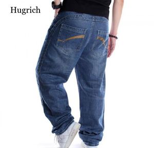 Jeans masculinos soltos homens plus size 42 hiphop folgue skate calças meninos denim hip hop rap pants estações fundos