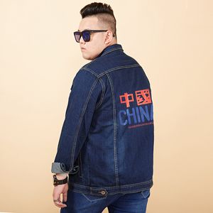 Erkekler Koyu Mavi Baskı Denim Ceketler Giyim Rahat Gevşek Kot Palto Büyük Boy M-8XL 145 KG Fat Guy Için Veste Pour Hommes