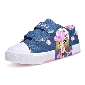 Karikatür Bebek Yürüyüş Ayakkabıları Çocuklar Kız Kaymaz Tuval Çocuk Nefes Spor Sneakers Bahar Moda Flats Okul için 220115