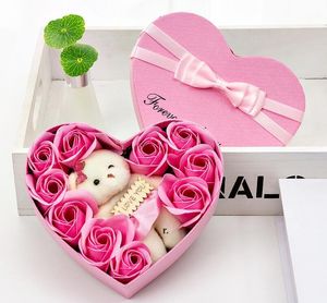10 fiori di sapone regalo di fiori scatola di rose bouquet di orsi per il 2022 San Valentino decorazione di nozze regalo festival scatola a forma di cuore bysea LLE12607