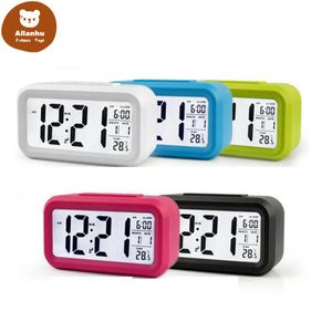 Sensor inteligente nightlight despertador digital com temperatura termômetro calendário silencioso mesa mesa relógio wd