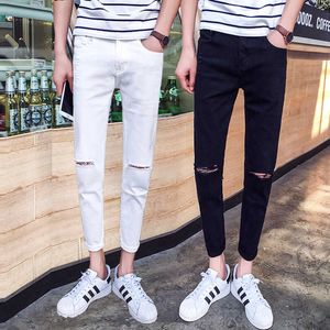 Оптовая продажа 2021 подростки улица мужская лодыжка длиной джинсы мальчик рваные отверстия тонкие ноги летние молодежные брюки модные карандашные брюки x0615