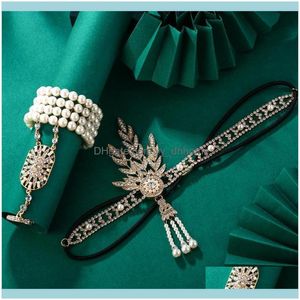 Küpe Takı Setleri JewelryEarrings Kolye Tuliper Büyük Gatsby Bileklik Yüzük Seti Kadınlar Inci Bandı Tiara Düğün Saç Aessories Crys