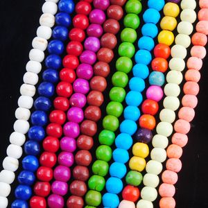 Wojiaer Mix Renkli Howlite Turkuaz Taş Taş Taş Yuvarlak Top Gevşek Boncuklar Uygun Bilezikler Bangles Yaparak 16 '' Strand By933