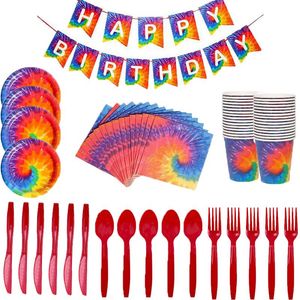 Tek kullanımlık yemek takımı renk teması çocukların doğum günü partisi kağıt tabakları bardaklar tatlı masa sofra takımları ürünler bebek duş dekorasyonları