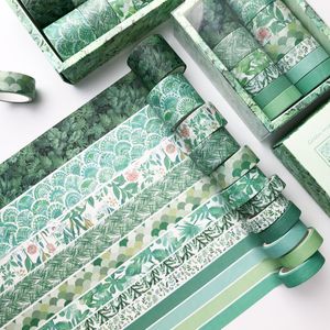 12Pcs/Box Retro Green Plant Washi Tape Set Masking Scrapbook Journal Diary Decorative Adhesive Tape School Stationery Supplies