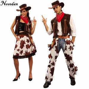 Cadılar bayramı partisi kovboy kostüm yetişkin erkekler ve kadınlar için cowgirl cosplay batı elbise takım elbise karnaval yetişkin kostümleri Y0903