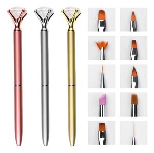 Tırnak Fırçalar 10 adet Sanat Kalem Fırça Seti Kafa Yerine Metal Elmas Manikür Remover Kristal Çiçek Çizim Boyama Liner Tasarım Aracı