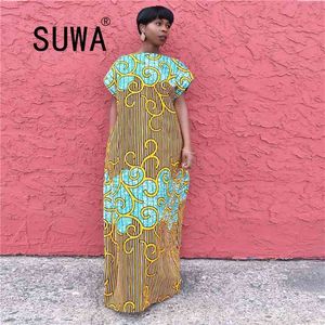 Kadınlar için Afrika Elbiseler Yaz Ürün Klasik Kravat Boya Kısa Kollu Zarif Gevşek Fransız Tarzı Midi Bayanlar Elbise 210525