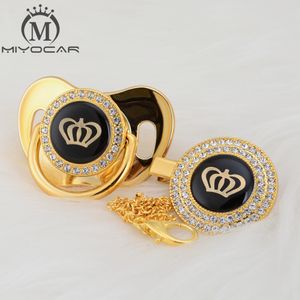 Miyocar ouro prata bling rhinestone coroa bonito bling chupeta e chupeta clipe BPA grátis manequim bling exclusivo design gcr2 210226