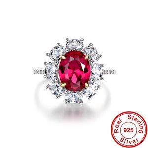 Princess Diana Ruby Diamond Riamond Ring 100% Real 925 Стерлинговые серебряные серебряные кольца для женщин Party Promise Ювелирные изделия
