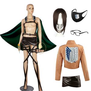 Titan Halkı Zoe Cosplay Kostüm Set Anime Pelerin Peruk Ceket Etek Koşum Kemer Shingeki Yok Kyojin Hanji Zoe Gözlük Y0903