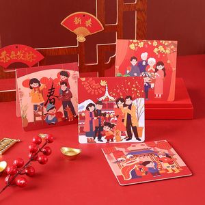 1 ADET Çin Yeni Yıl Tebrik Kartları Mini Karikatür Aile Bahar Festivali Parti 2022 Kartpostal Noel Hediye Kartı DIY