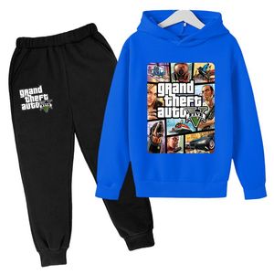 Новинка 2021 года, детская повседневная модная одежда, толстовки Game 5, верхняя одежда Gta Street, костюм в стиле хип-хоп для мальчиков, детская толстовка + штаны, От 4 до 14 лет
